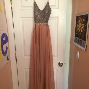 Peach and silver prom dress